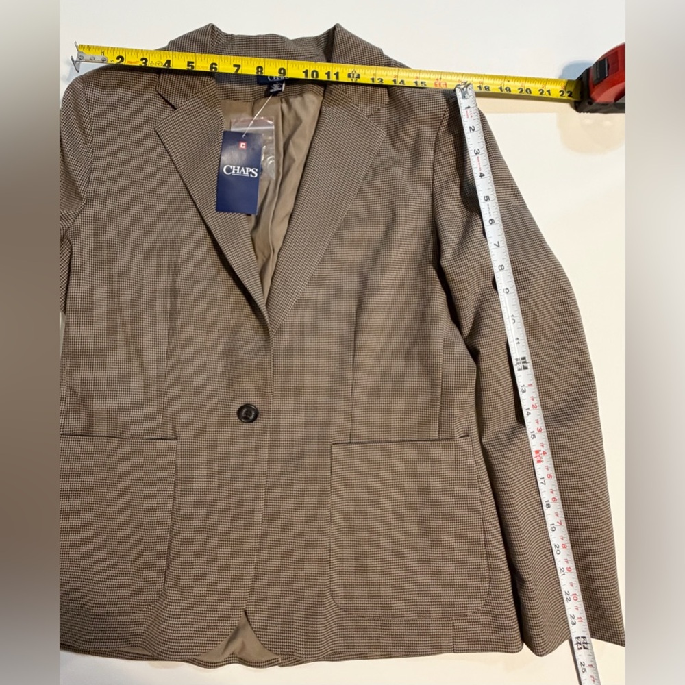 Chaps houndstooth plaid check blazer women’s suit jacket coat New brown neutral - Picture 13 of 13